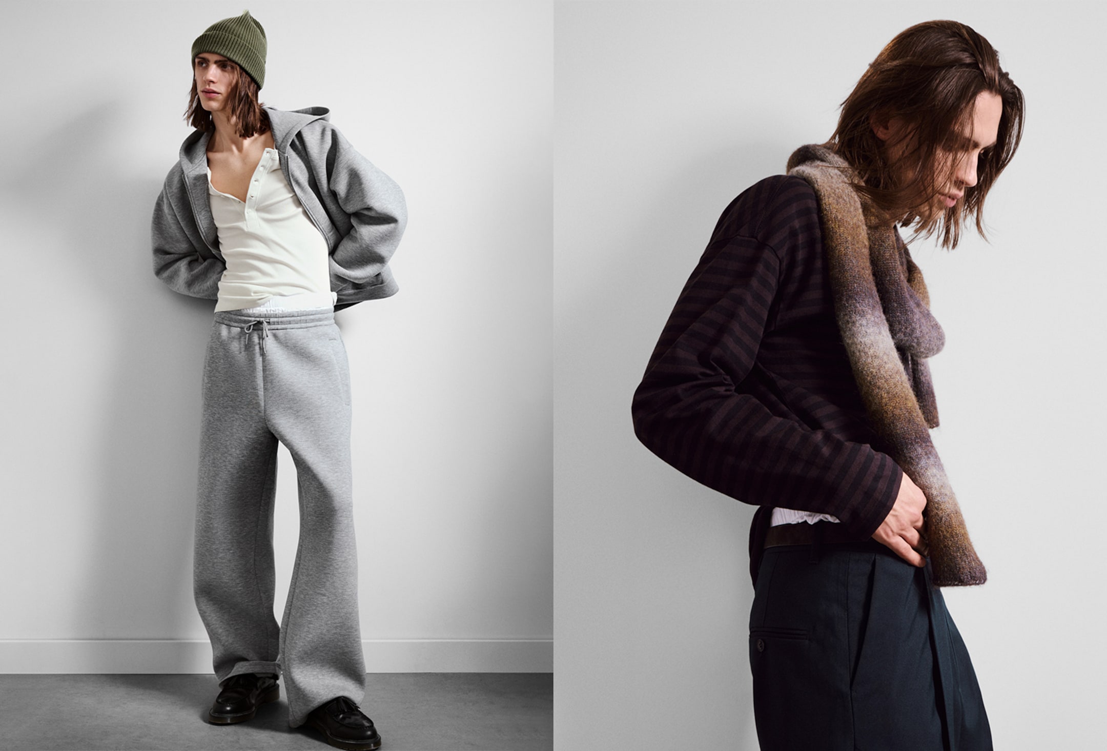 A split image showing a model dressed in Weekday collection