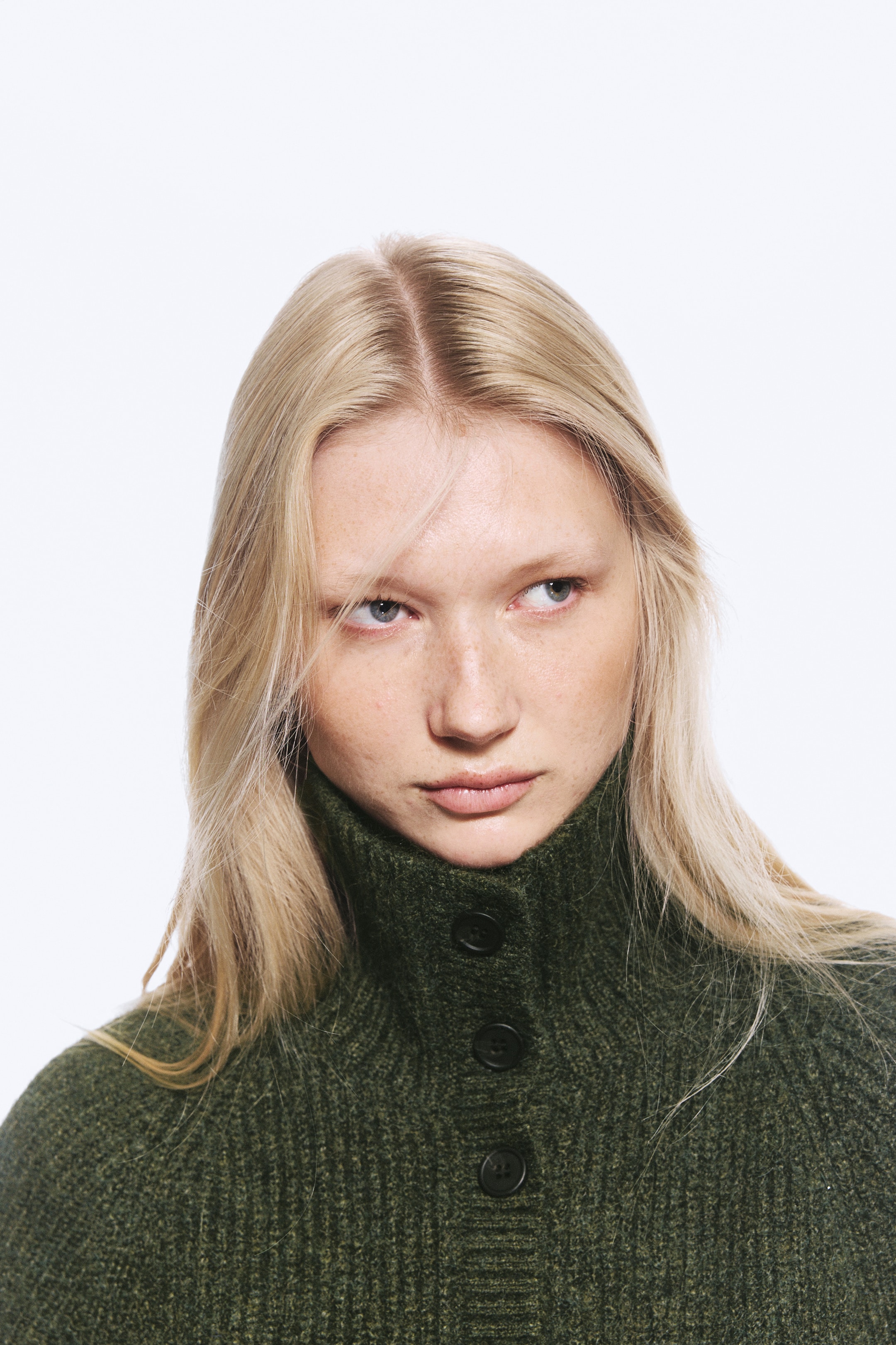 Dark Khaki Green Melange - Buttoned cardigan - 2