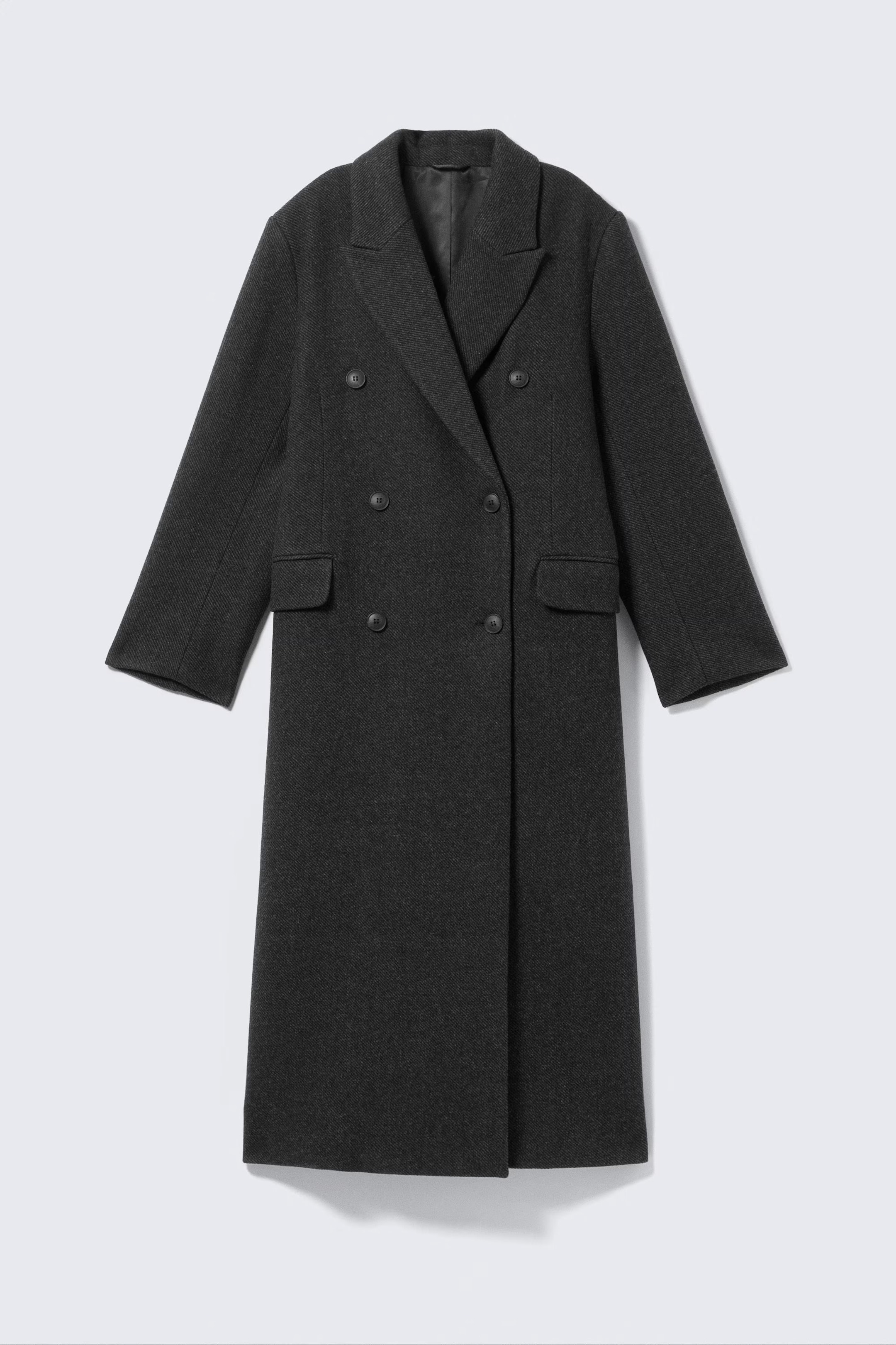 Dark Grey - Oversized Double-Breasted Wool-Blend Coat