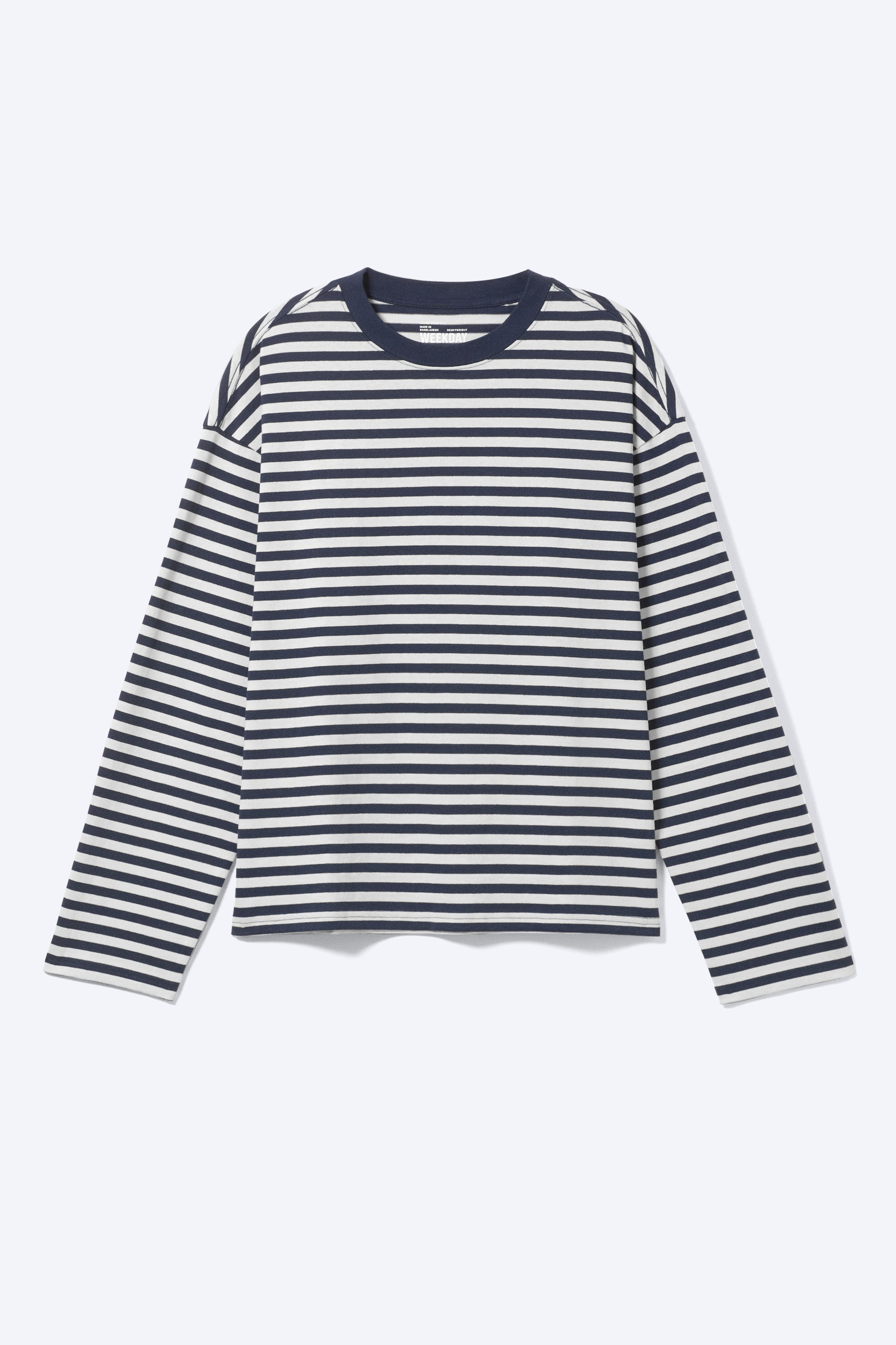 White & Navy Stripes - Ruimvallend boxy T-shirt met lange mouwen