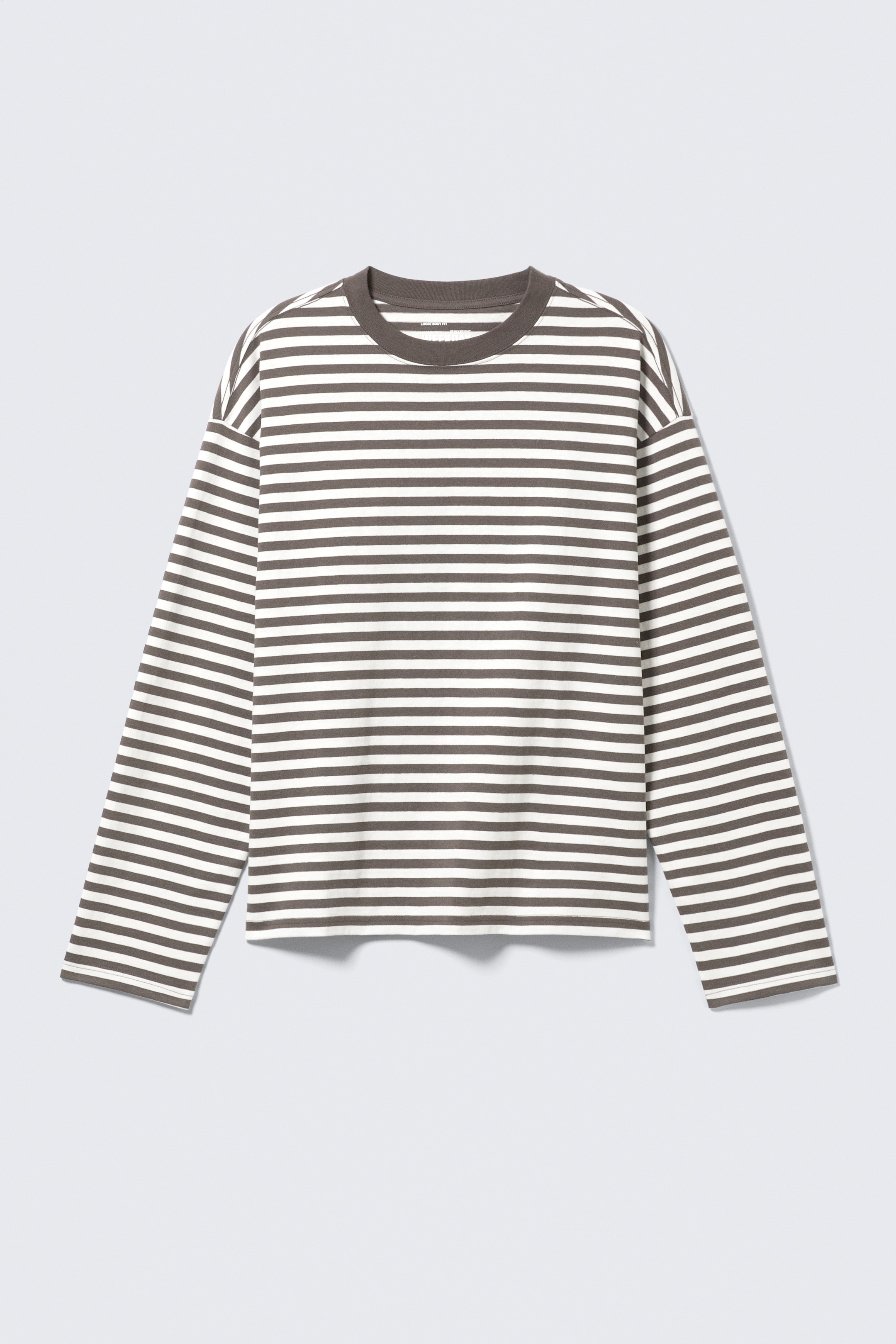 Vit - Bruna Ränder - Långärmad T-shirt med lös boxig passform