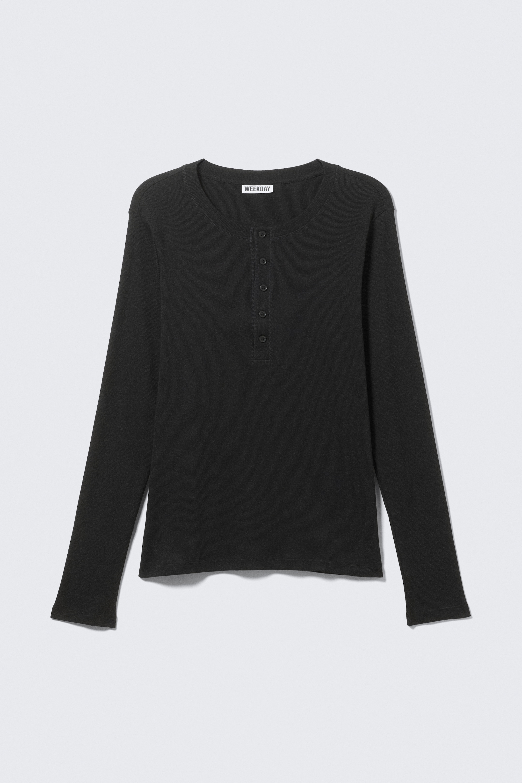 Zwart - Henley T-shirt met lange mouwen
