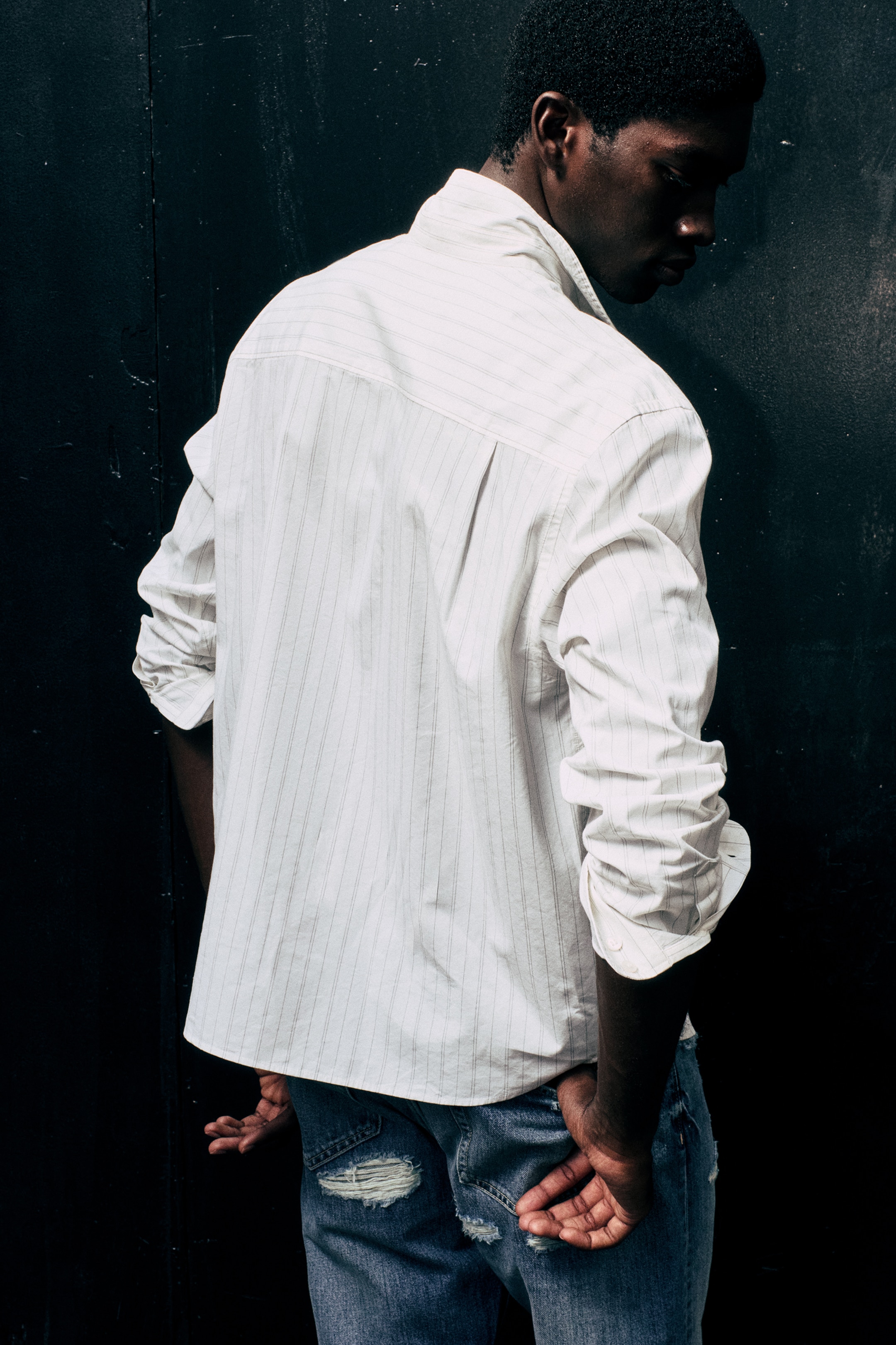 Blanc rayé - Chemise boutonnée en coton-viscose