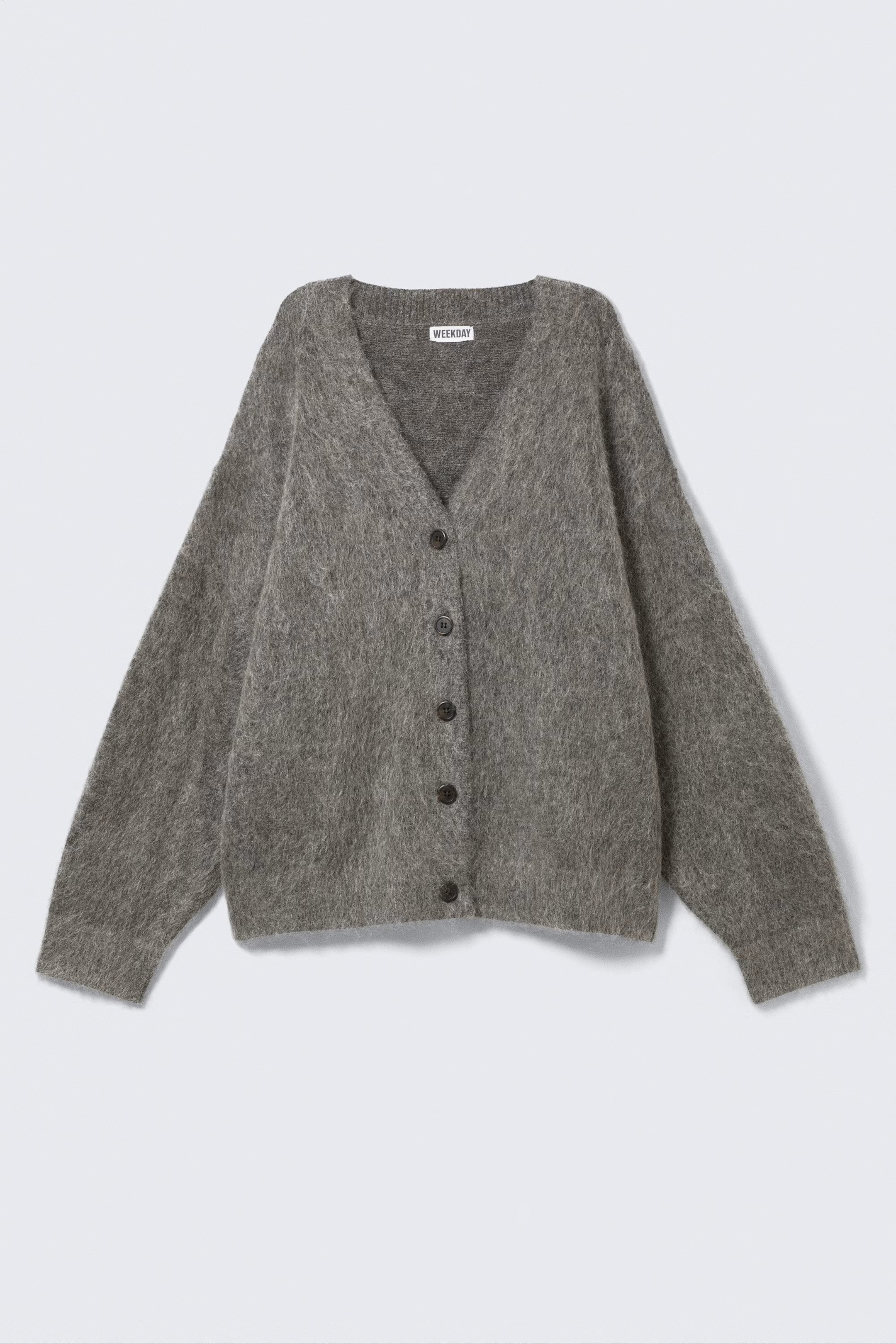 Dark Grey - Loose Fit Mohair Blend V-Neck Cardigan