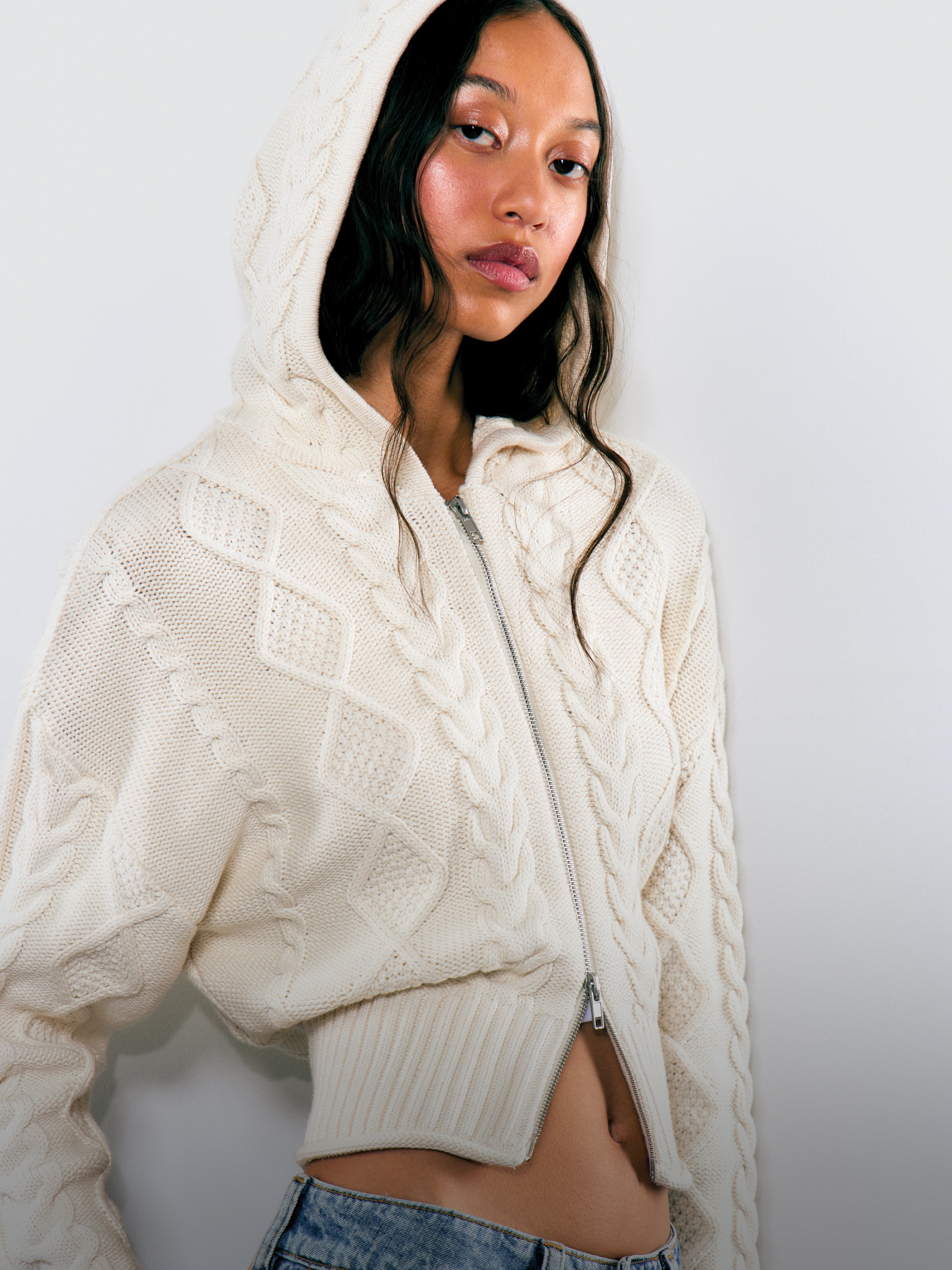 Model wearing knitted cardigan from Weekday