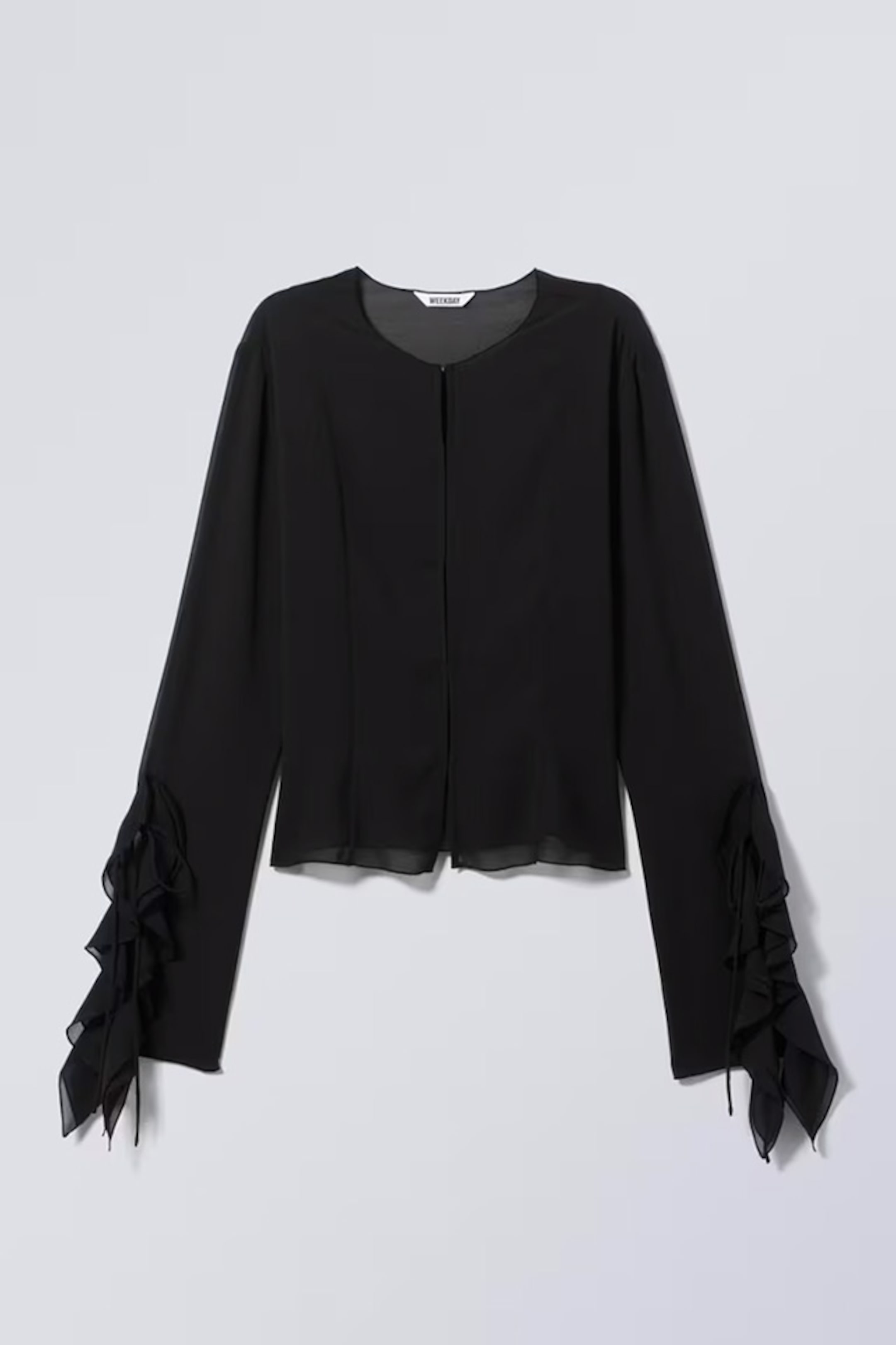 Schwarz - Langärmelige Bluse mit Rüschen