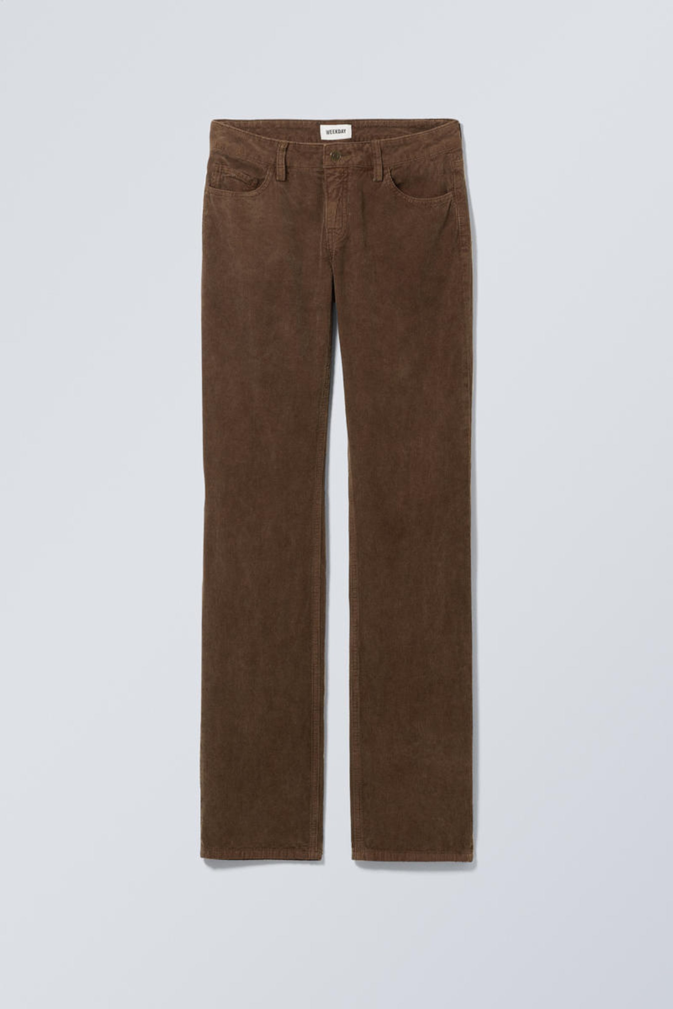 Vaalbruin - Slim fit rechte corduroy broek met lage taille