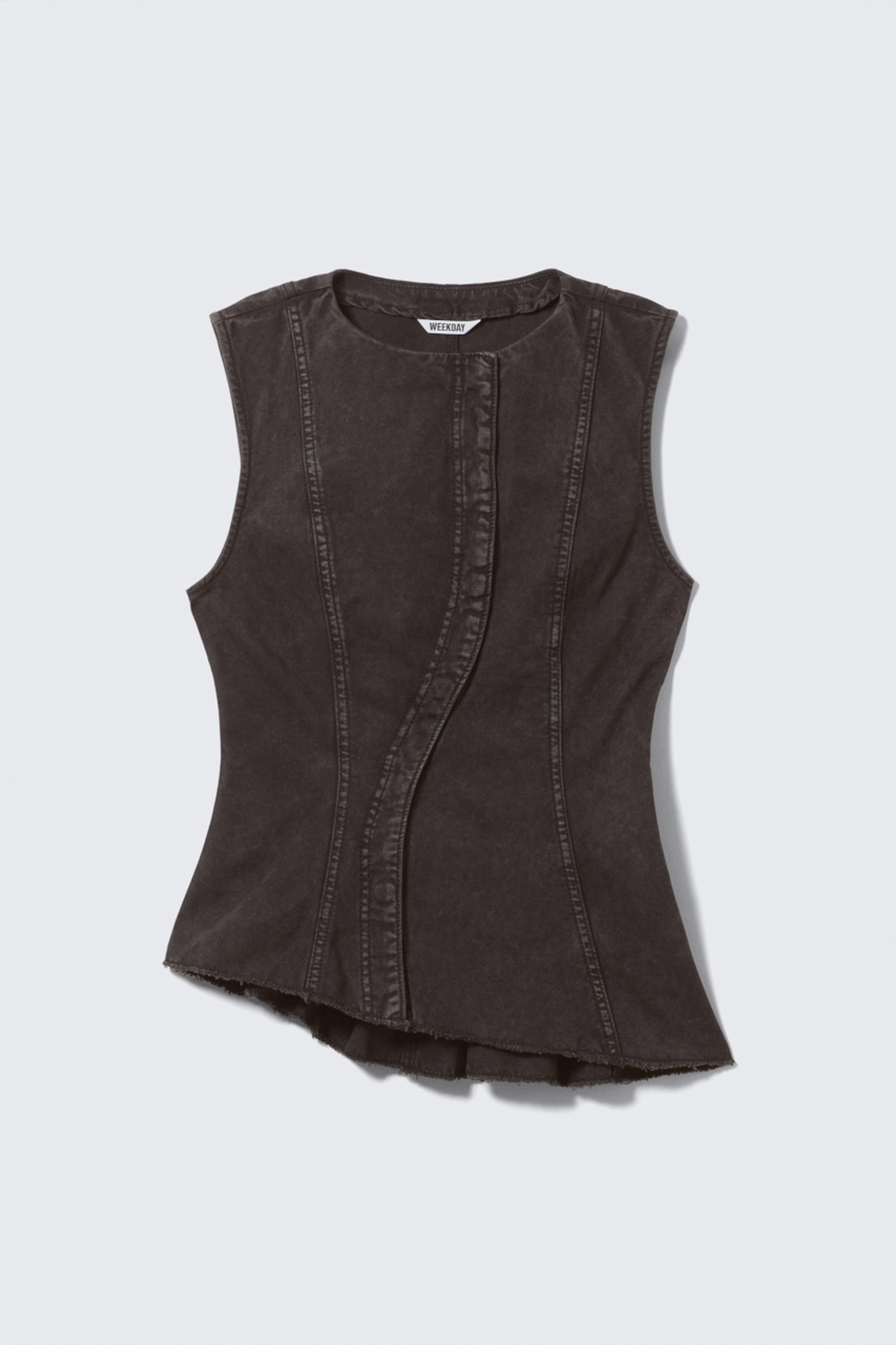 Washed Black - Sleeveless Asymmetric Peplum Top