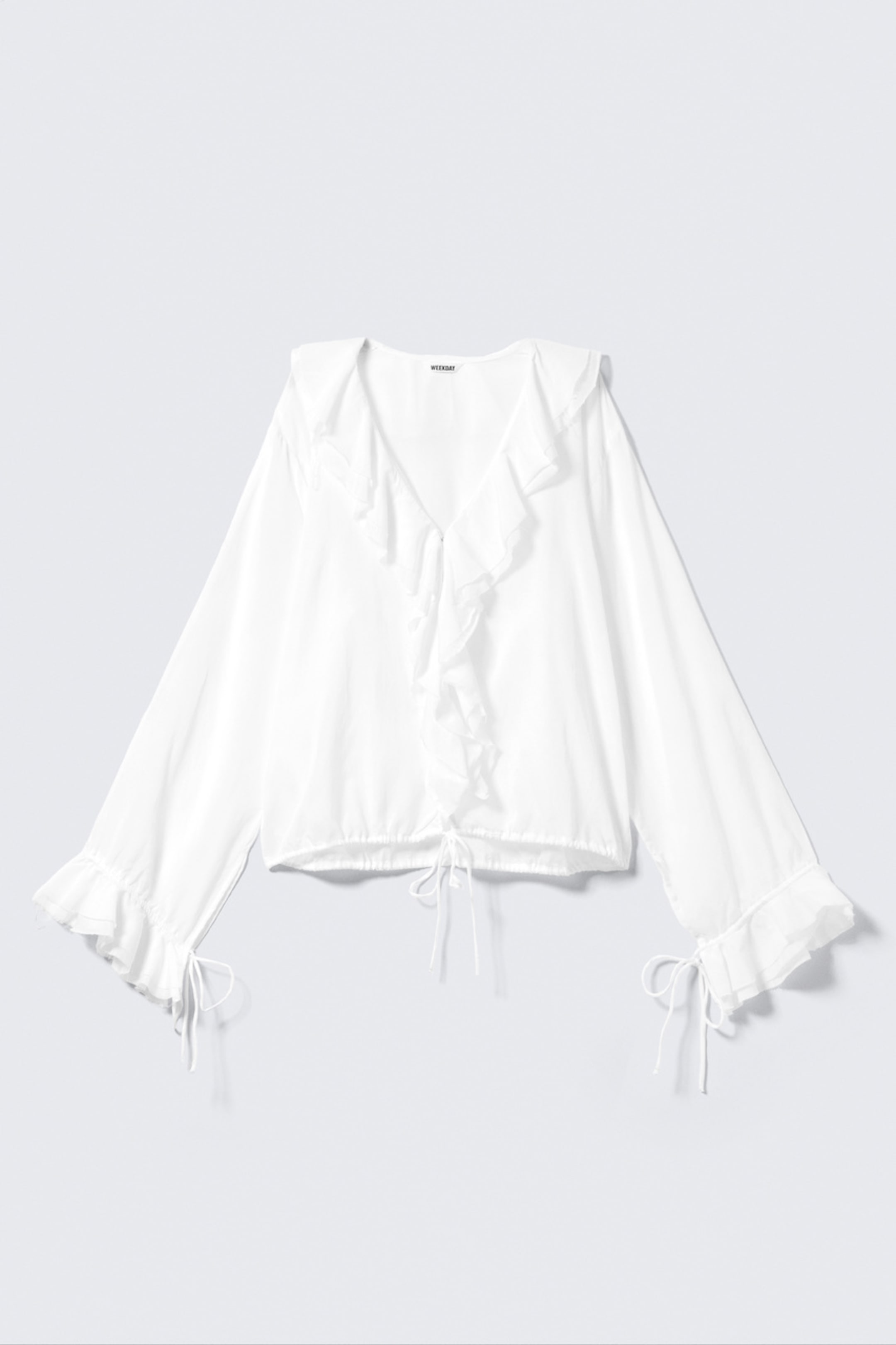 White - Frilled Long-Sleeved Wrap Blouse