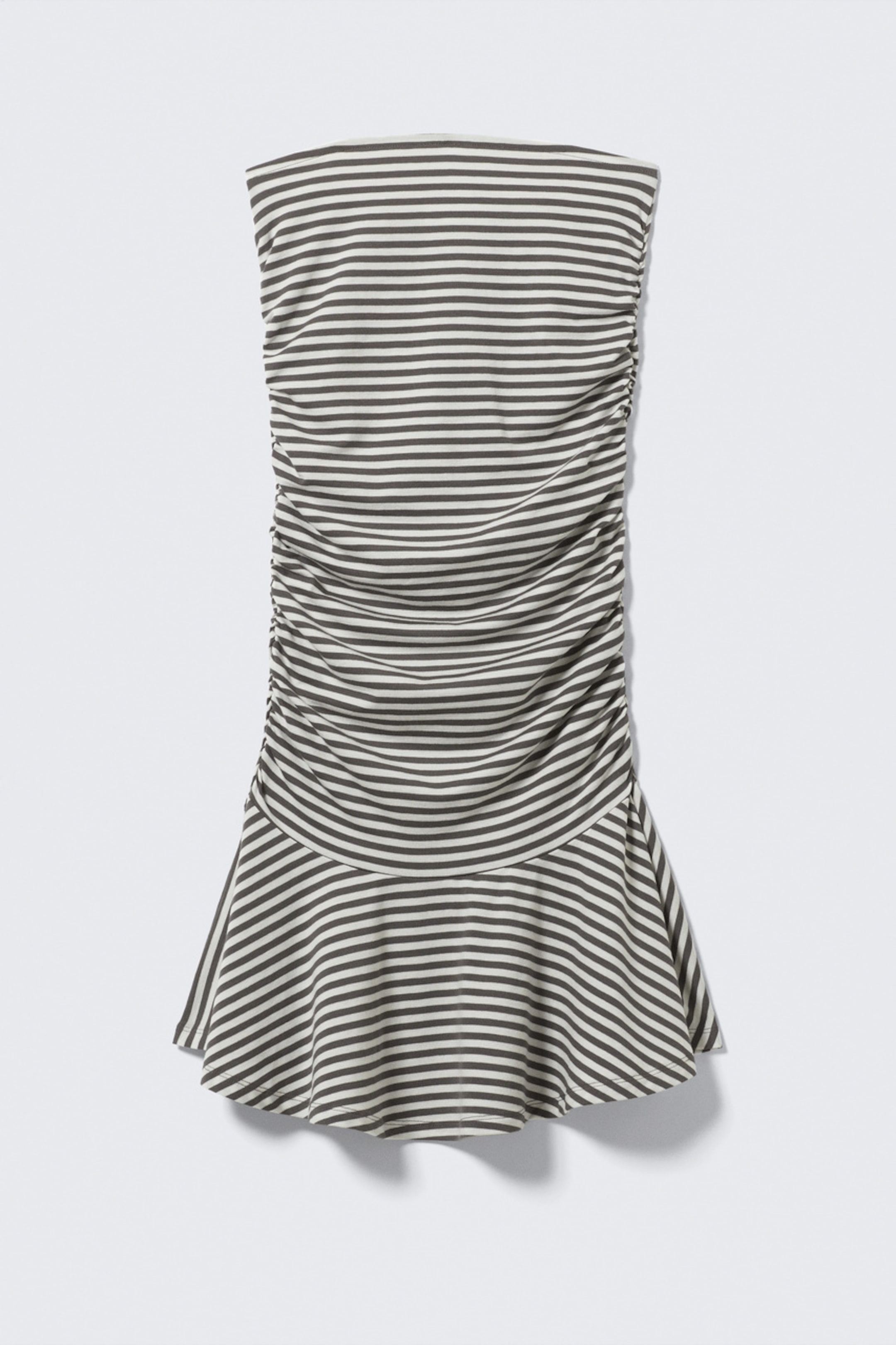 Weiß & Graubraun gestreift - Gerafftes Tube-Minikleid