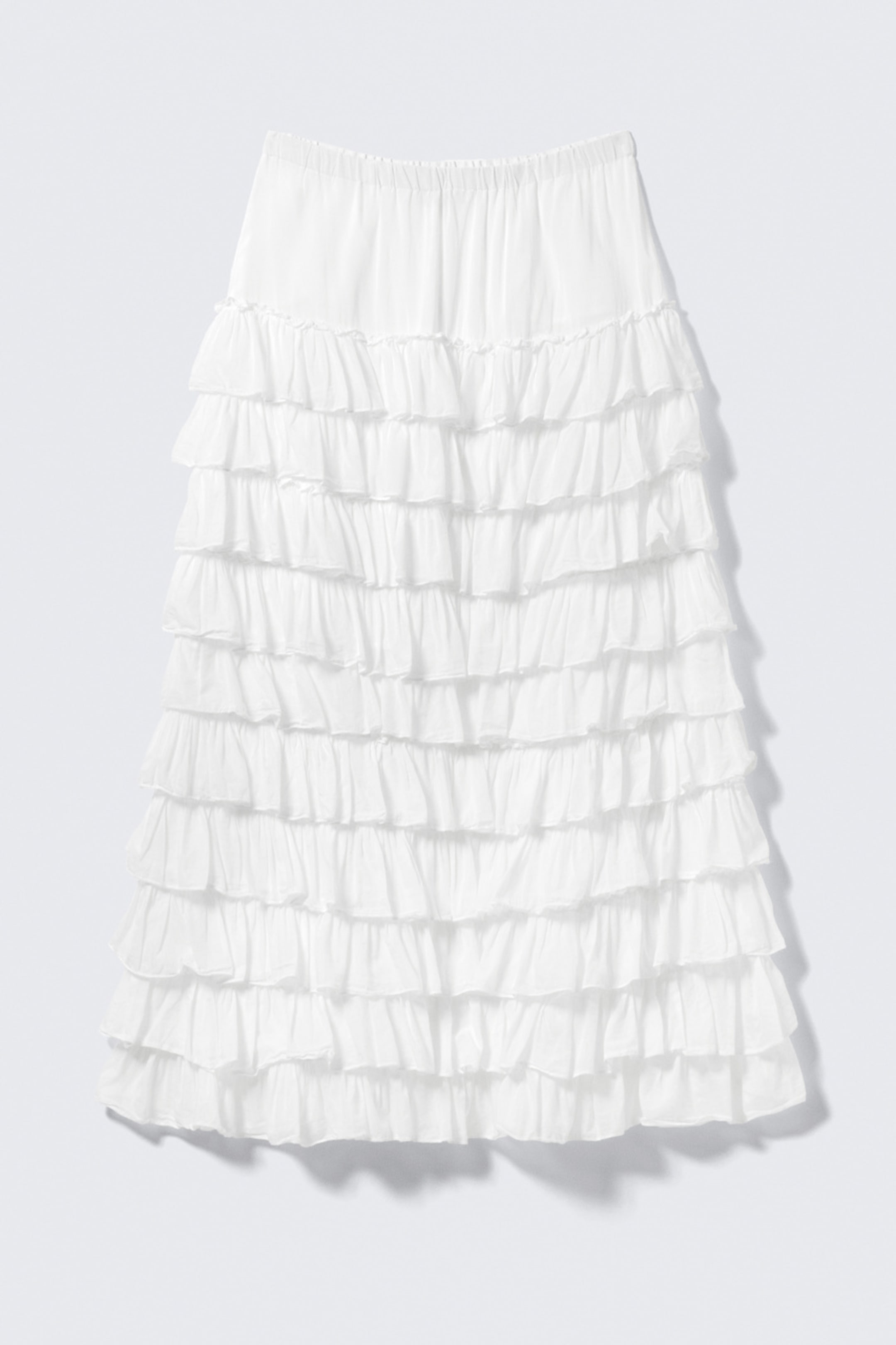 White - Tiered Frilled Maxi Skirt