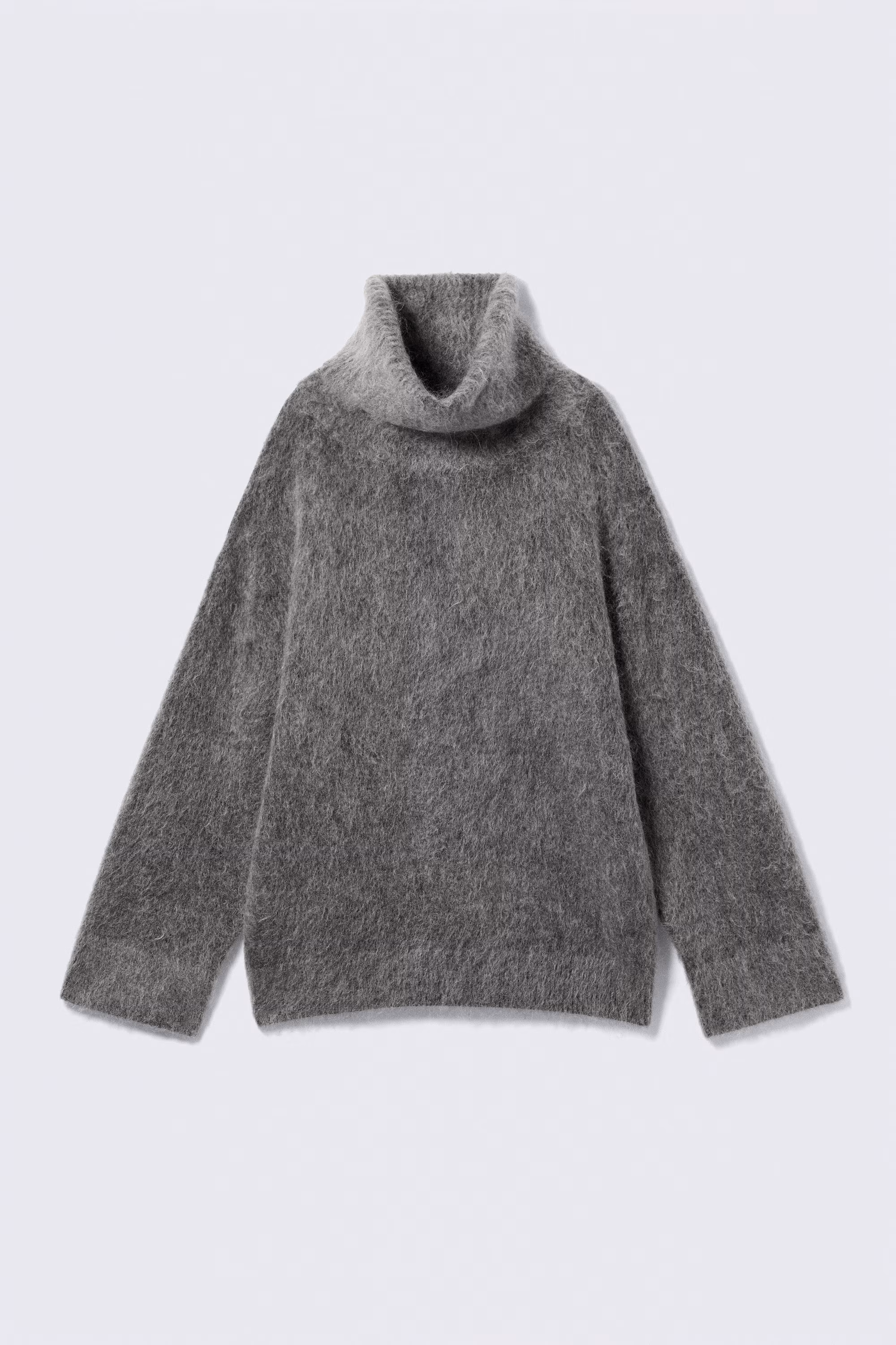 Dark Grey Melange - Mohair-Blend Funnel Neck Sweater