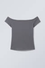 Dark Grey - Off Shoulder T-shirt - 0