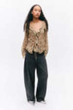 Beige - Astro Pop - Sheer Chiffon Tie Blouse - 1