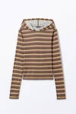 Striped Khaki - Long-Sleeved Hooded Top - 3