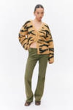 Tiger-striped - Fluffy knit cardigan - 1