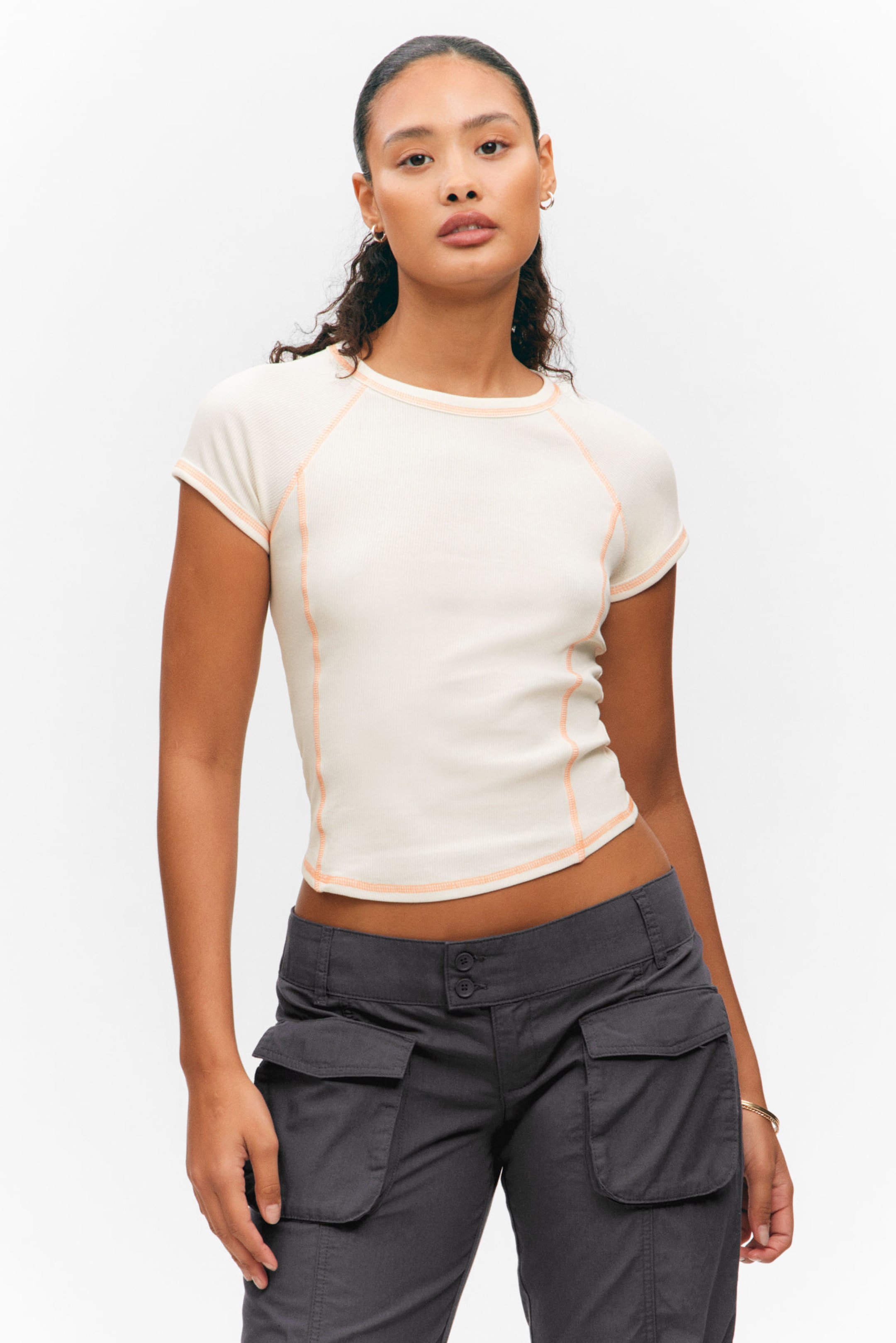 #ECE9E2 - Contrast Stitch Fitted T-Shirt - 1