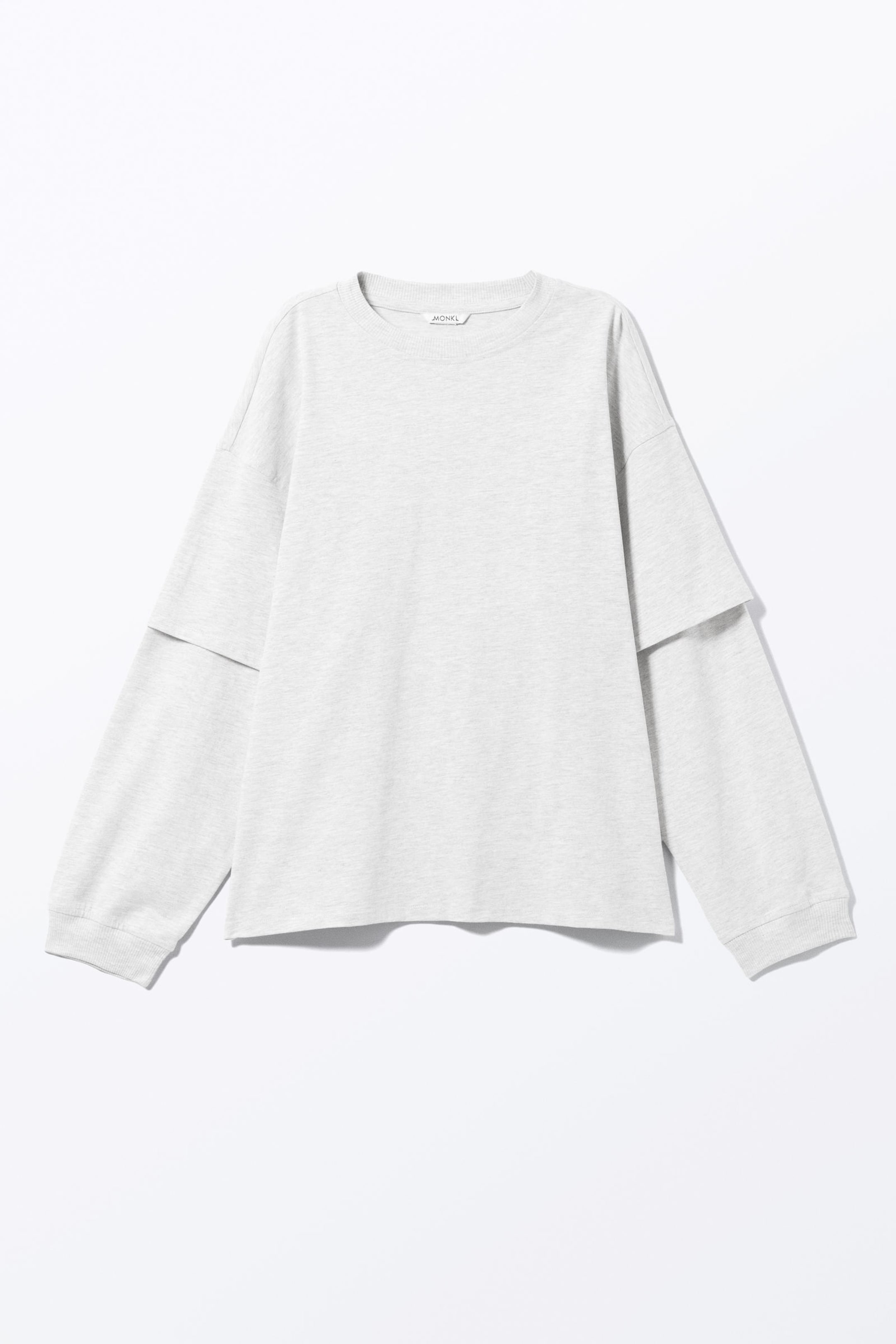 Grey Melange - Long-Sleeved Double-Layered Oversized T-shirt - 3