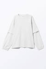 Grey Melange - Long-Sleeved Double-Layered Oversized T-shirt - 3