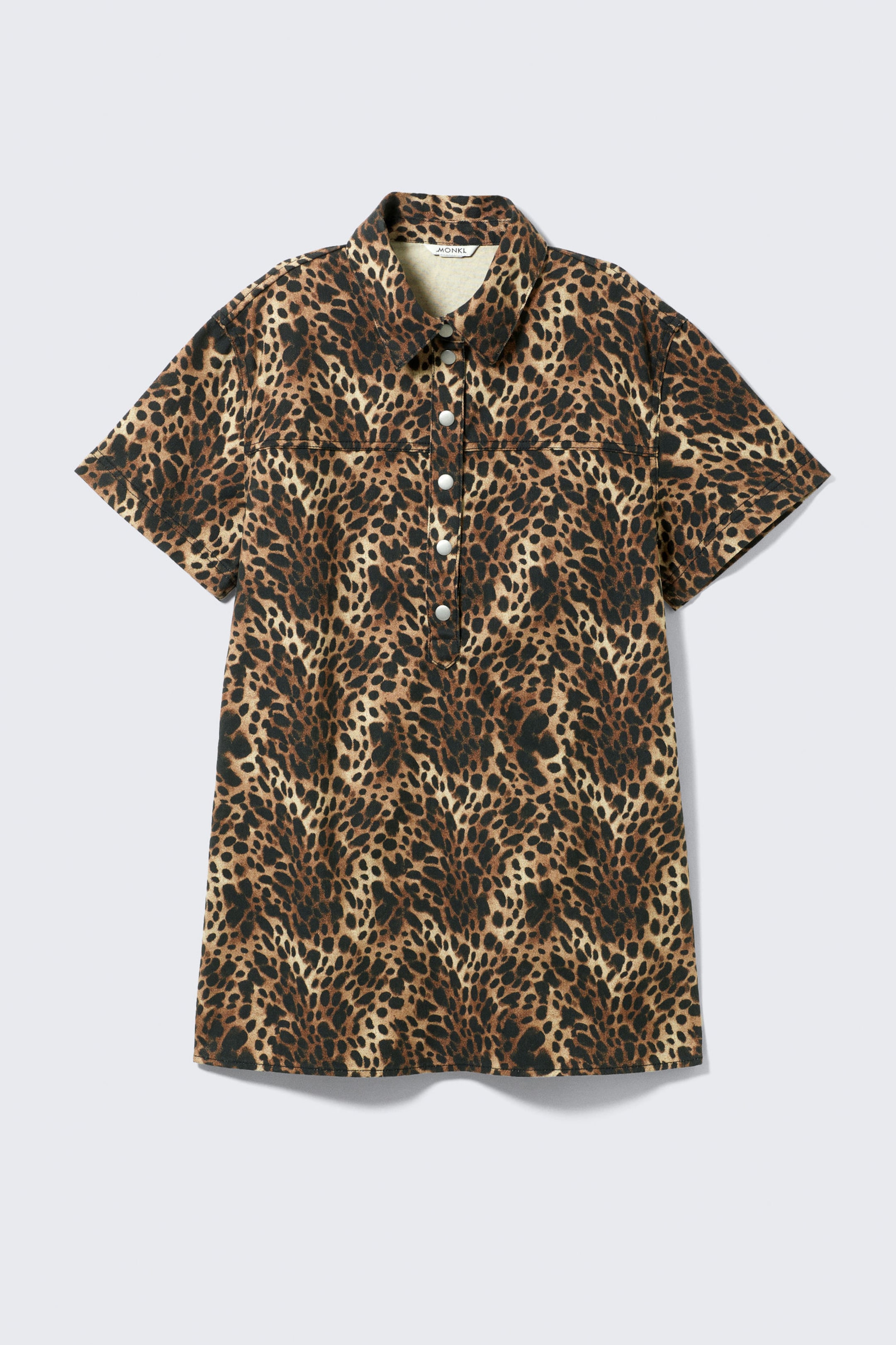 Leopard - Short-Sleeved Mini Shirt Dress - 4