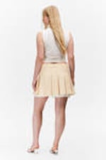 Beige - Mid-Rise Pleated Mini Twill Skirt - 3