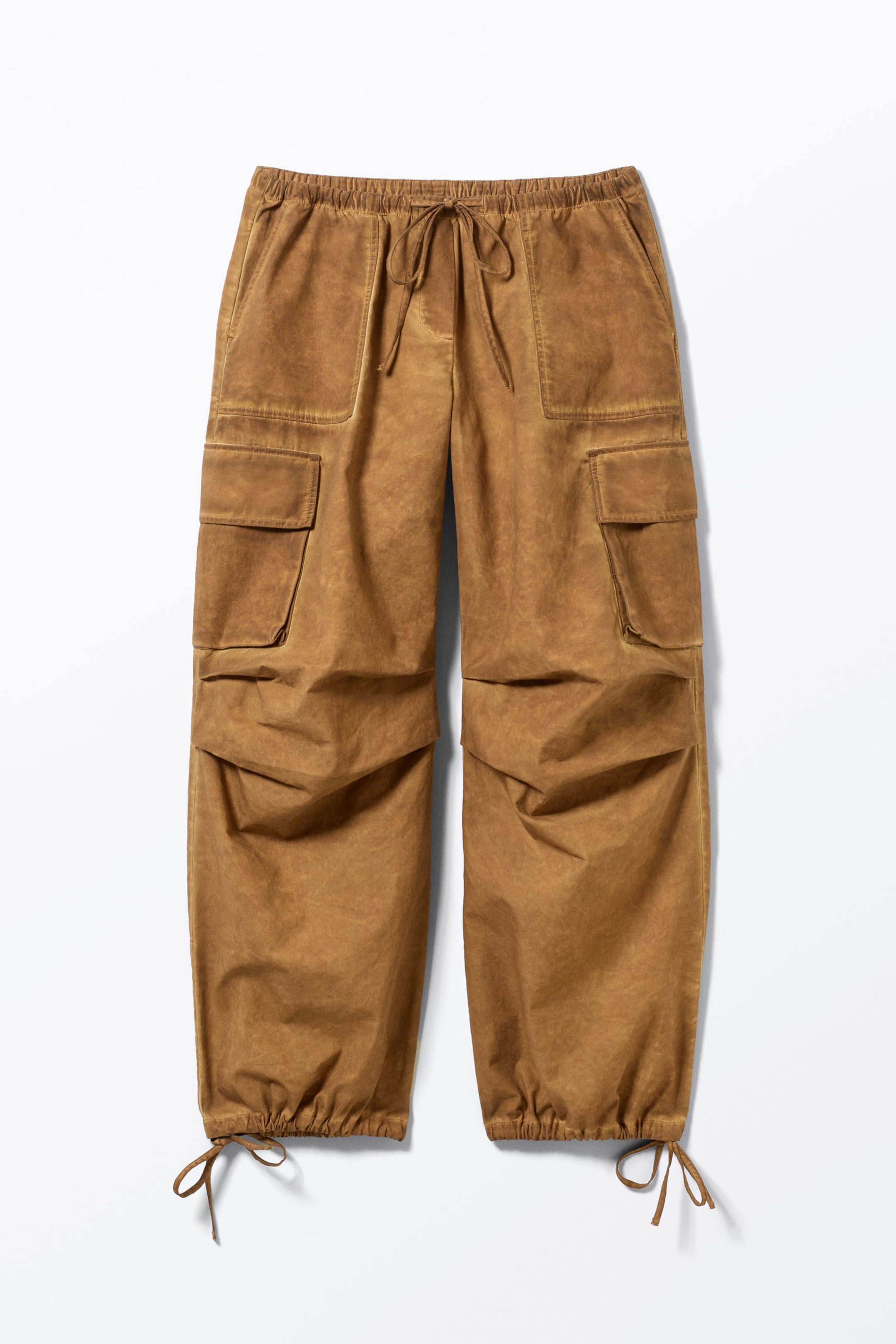 Washed Brown - Relaxed Cotton Cargo Trousers - 3