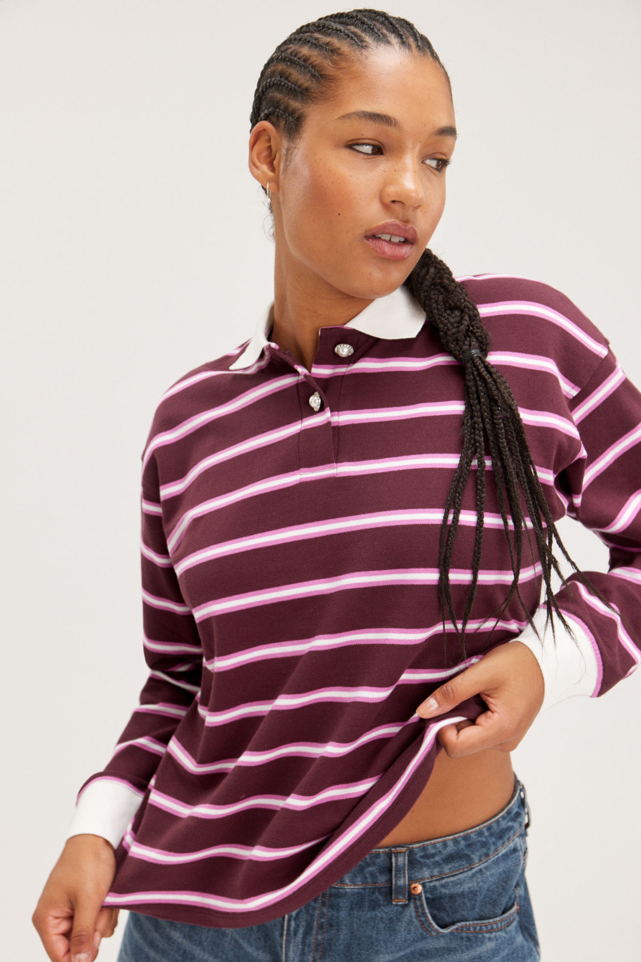 Burgundy - Long Sleeve Rugby Polo Top - 0