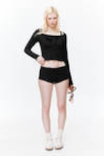Black - Ribbed Mini Henley Top - 0