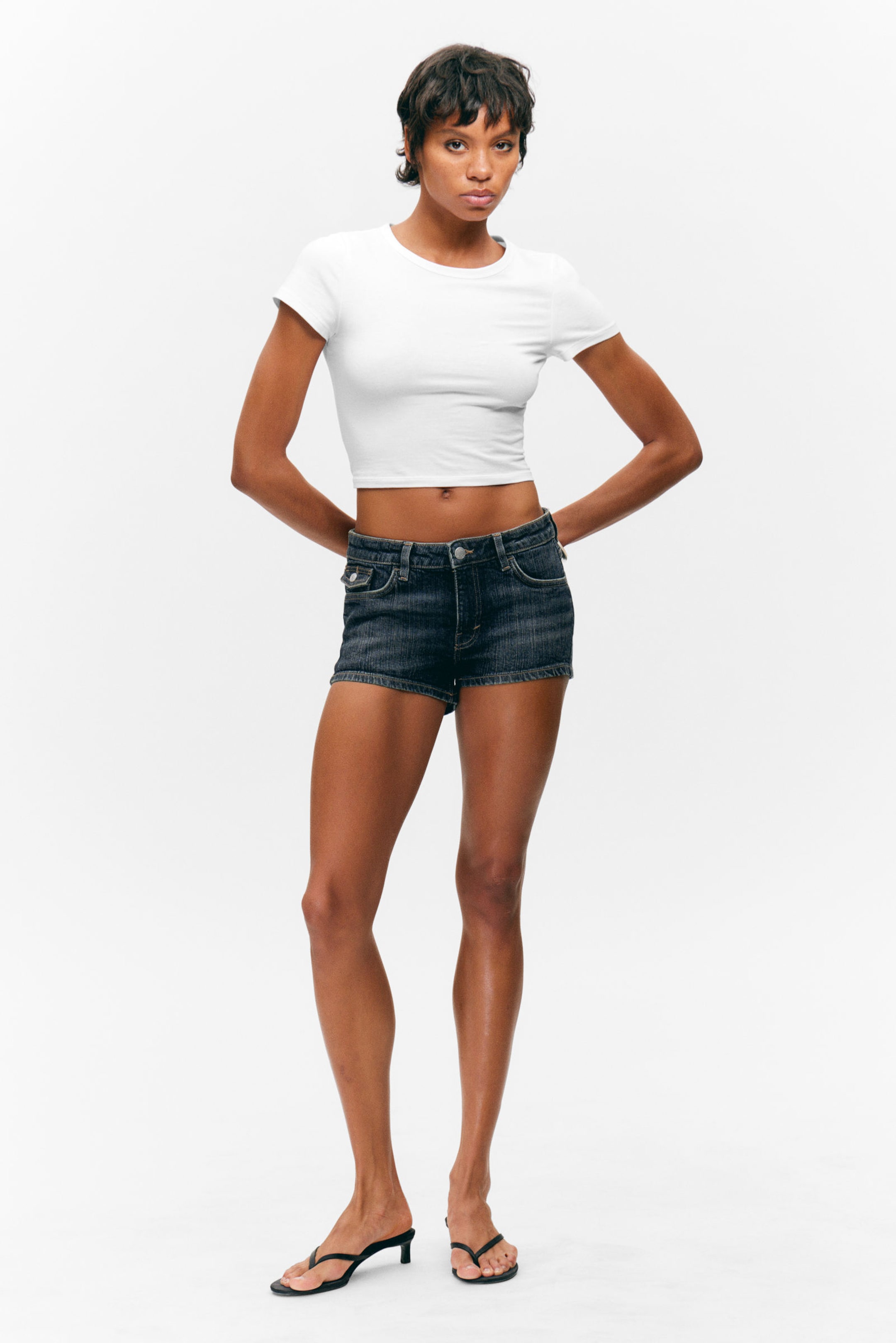 #79829D - Cheri Low Rise Mini Denim Shorts - 1