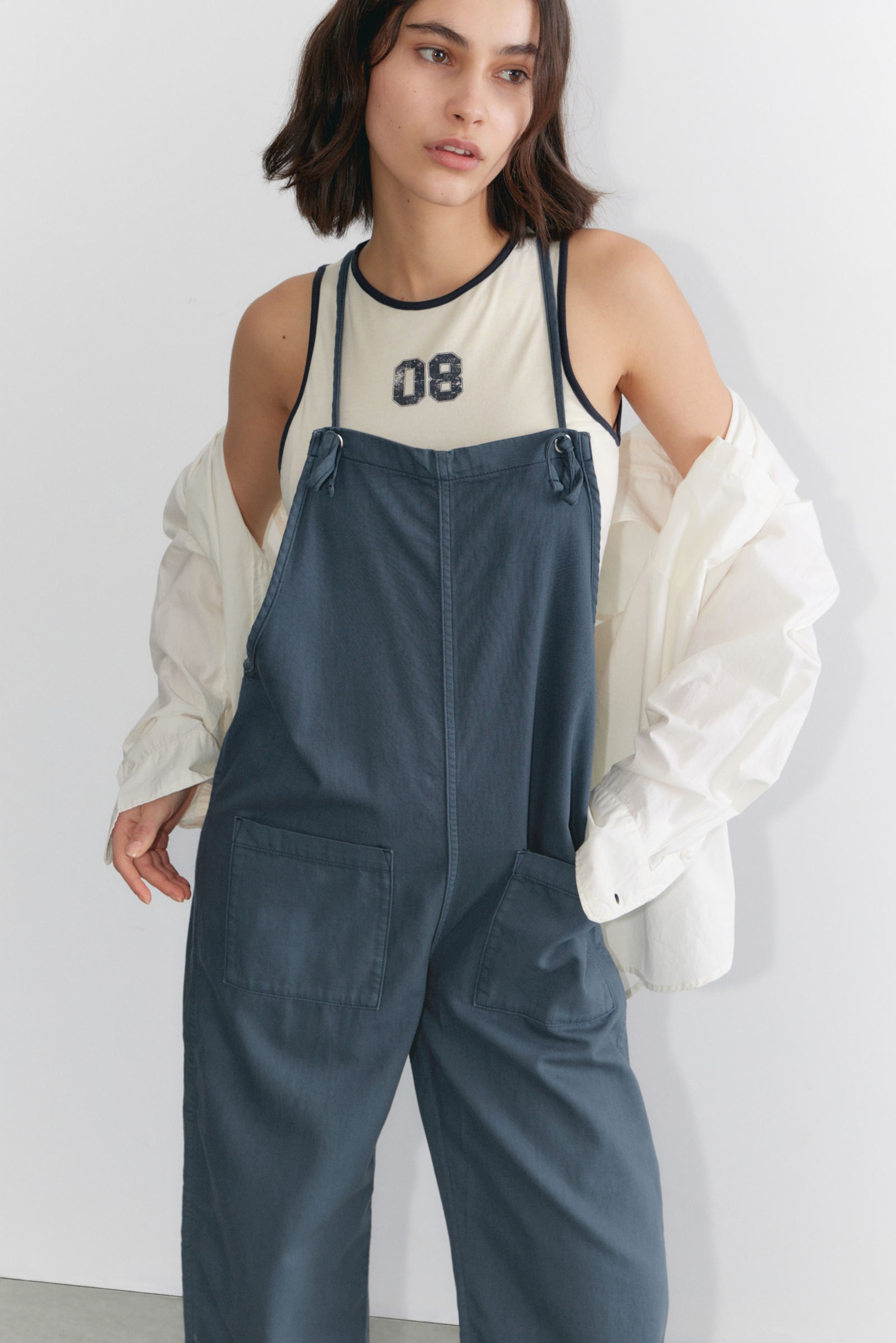Blue - Tie Denim Dungarees - 1