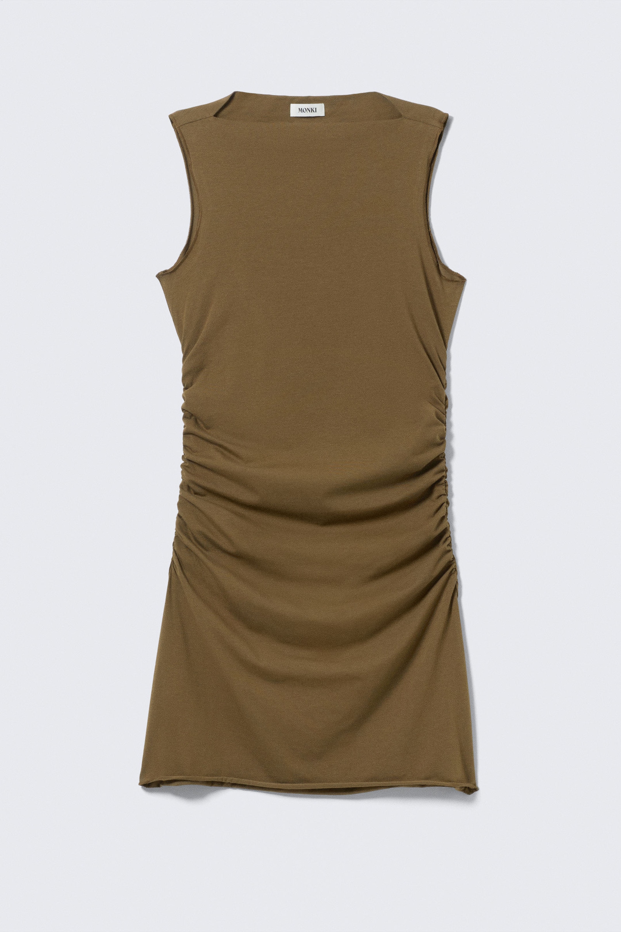 Brown - Gathered Jersey Mini Dress - 3