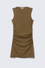 Brown - Gathered Jersey Mini Dress - 3
