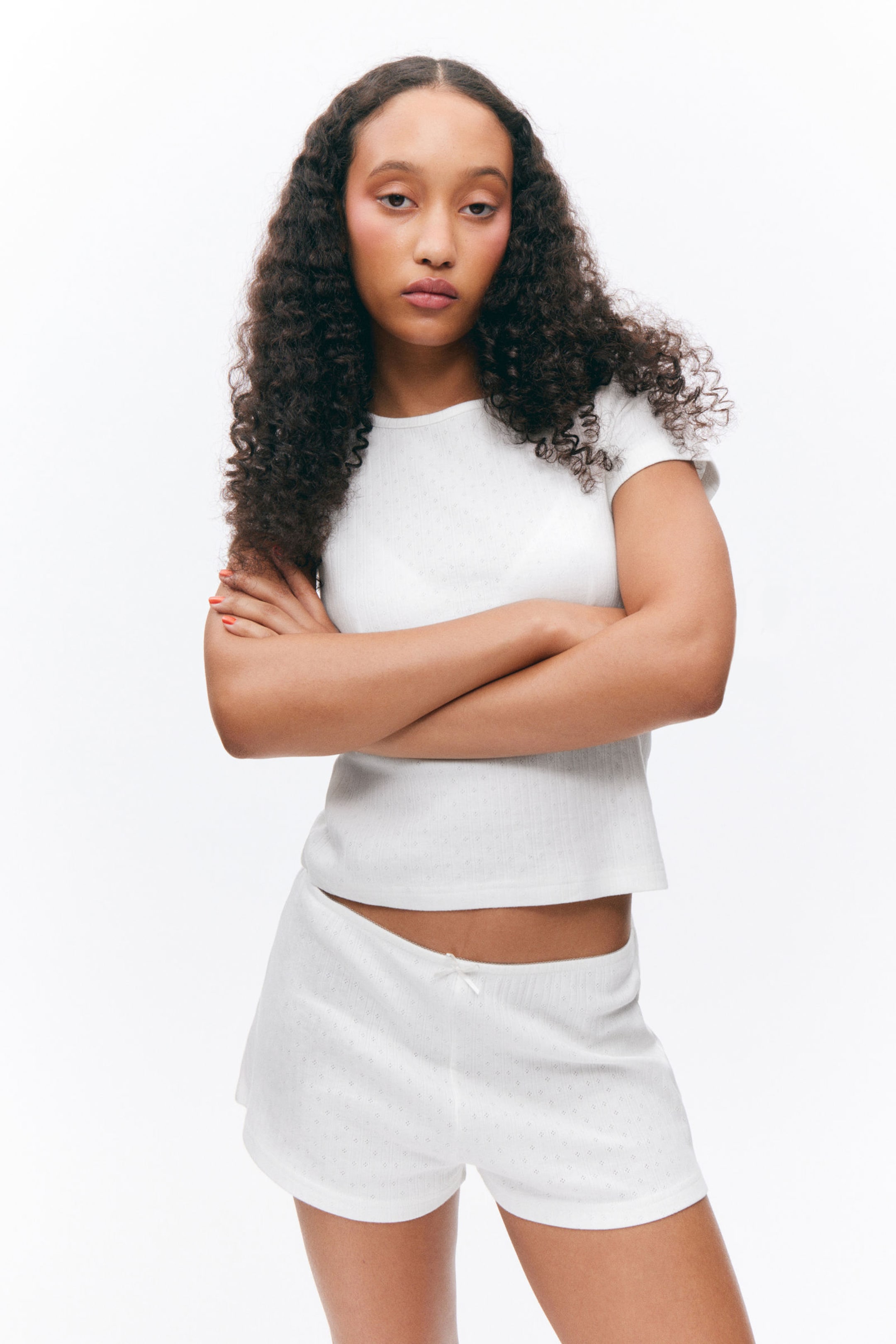 #F0EFEC - Soft Pointelle Pyjama Shorts - 2