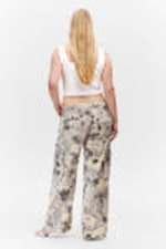 Beige - Floral - Loose Fit Low Waist Twill Cargo Trousers - 3