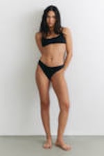 Black - V-Shaped Thong Bikini Bottoms - 0