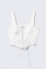 White - Frilled Lace-Up Corset Top - 4