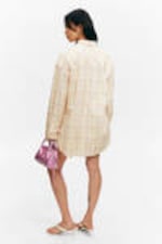 Checked Light Yellow - Long-Sleeved Oversized Poplin Shirt - 4