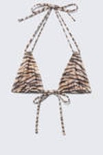 Tiger-striped - Printed Triangle Halter Bikini Top - 3