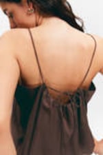 Dark Brown - Drawstring Poplin Strap Top - 2