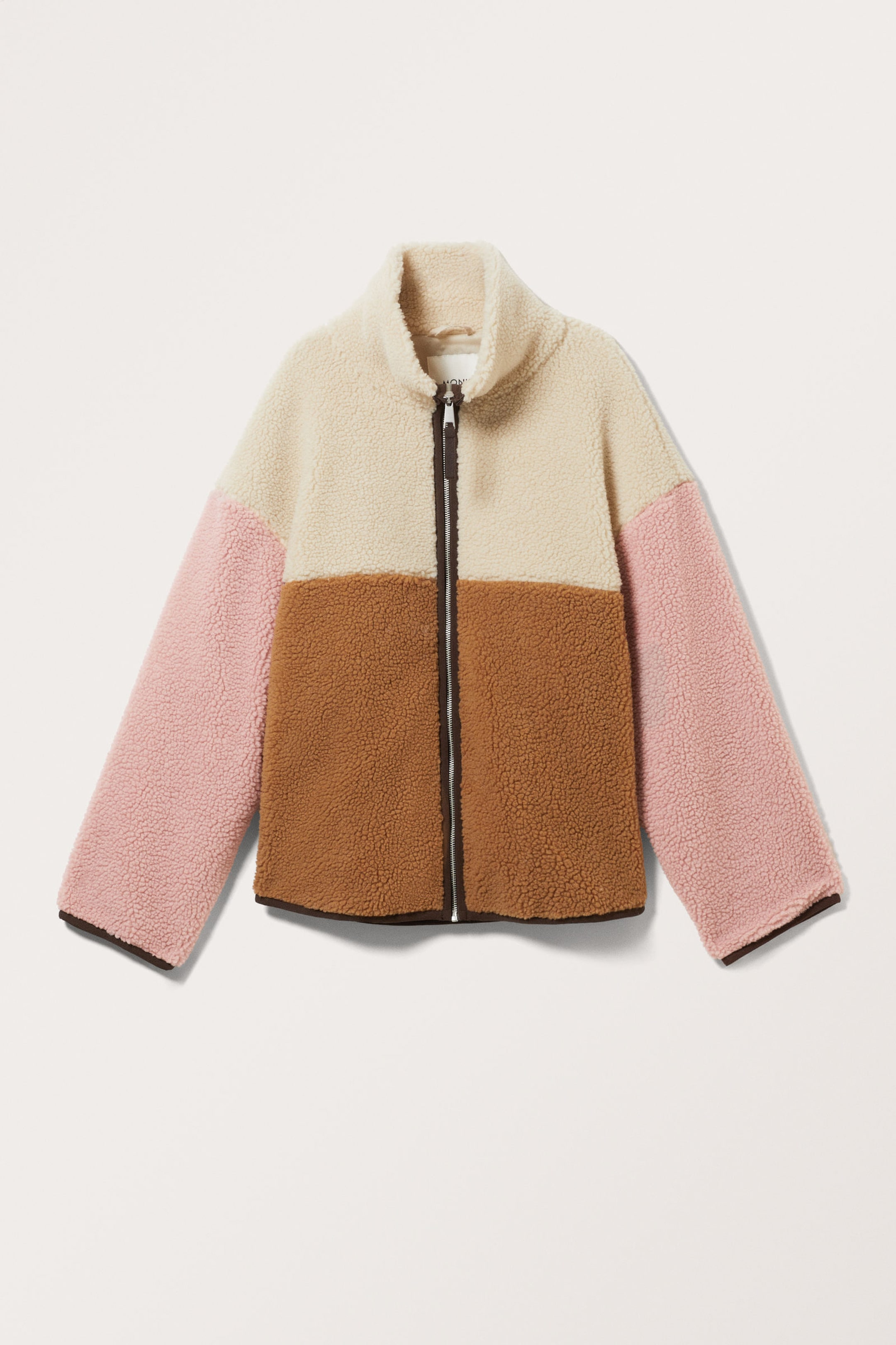 Beige/Brown/Pink - Loose Fleece Zip Jacket - 3