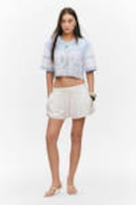 Light Blue/White - Oversized Cropped Mesh T-shirt - 1