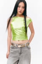 Shiny Green - Super soft sleeveless boatneck top - 0