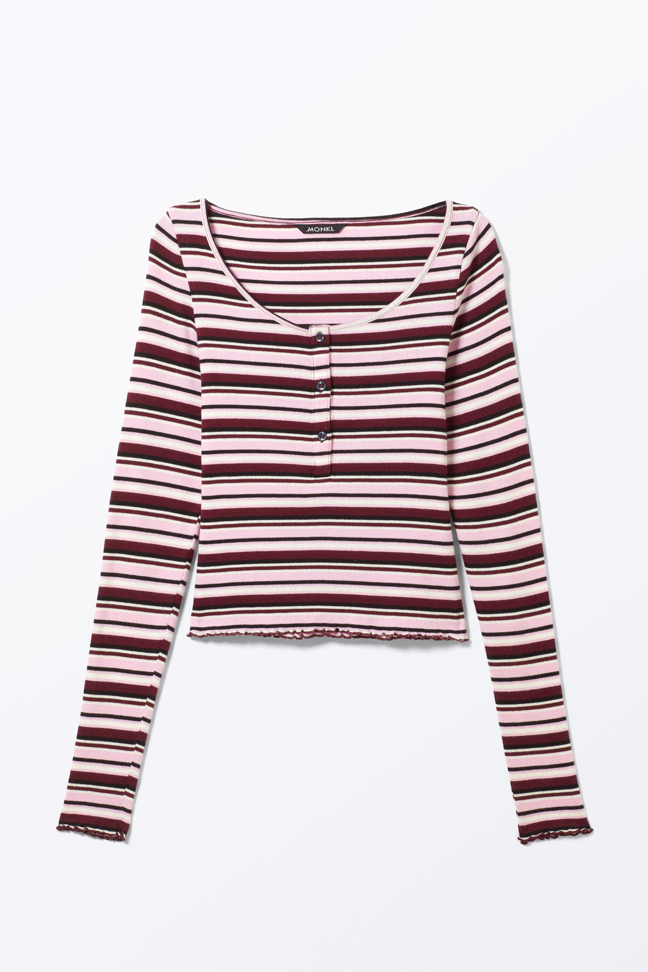 Dark Red & Pink Stripe - Ribbed Mini Henley Top - 4