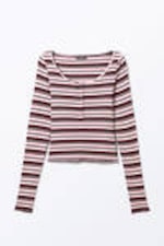 Dark Red & Pink Stripe - Ribbed Mini Henley Top - 4