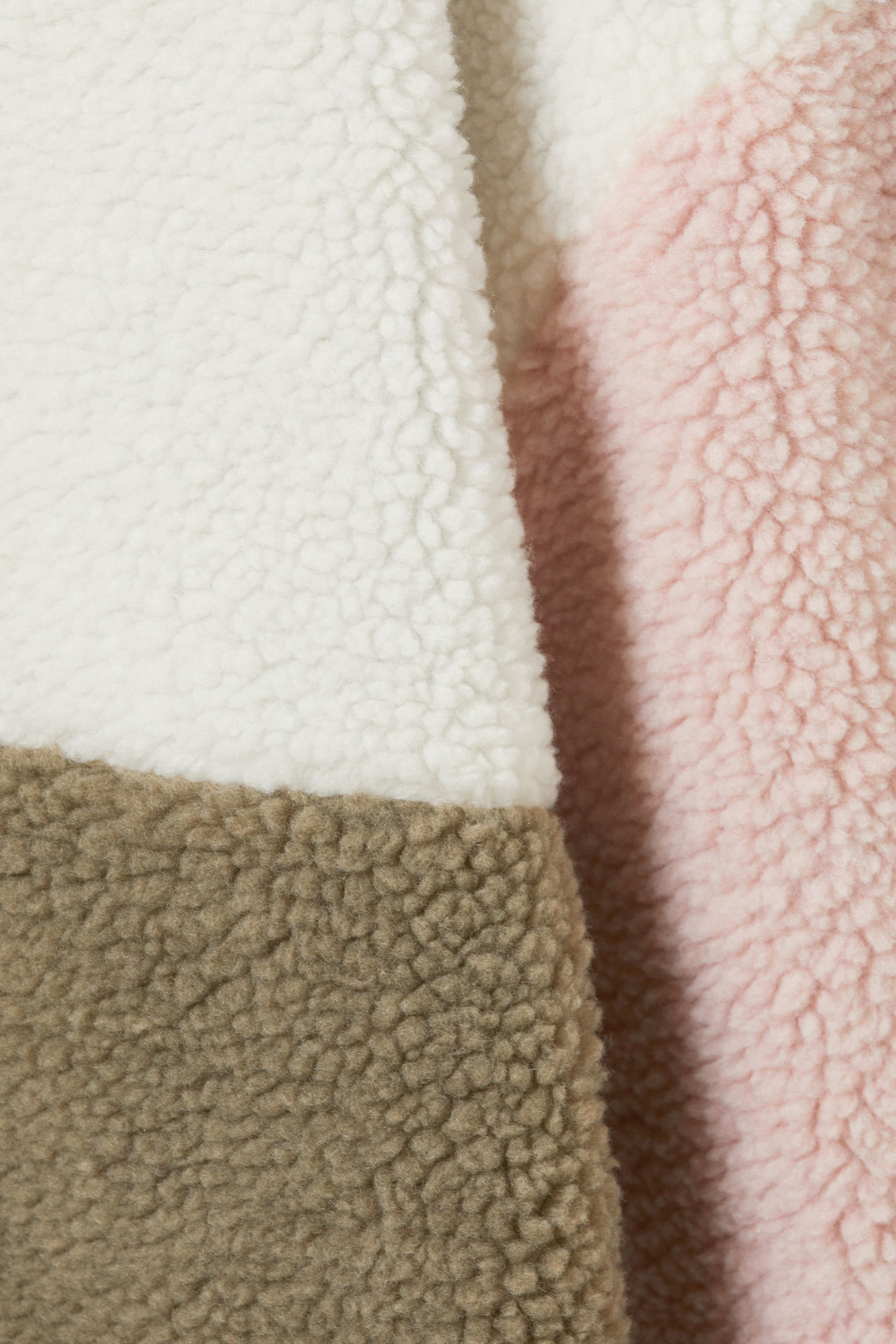 White/Khaki/Pink - Loose Fleece Zip Jacket - 5