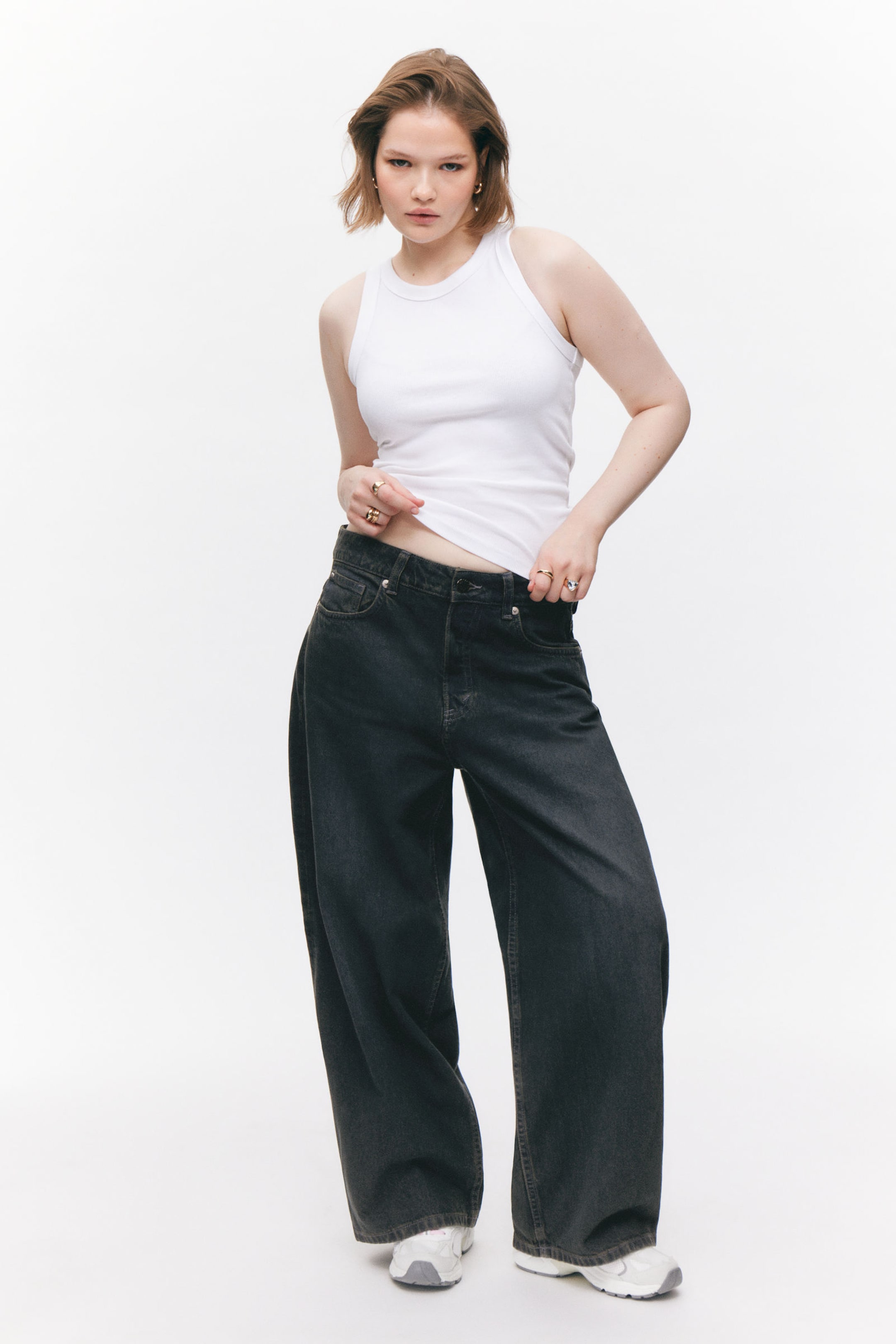 Smokey Blue - Peggy Low Waist Loose Baggy Leg Jeans - 0