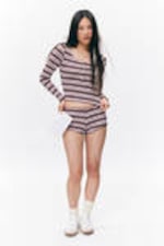 Dark Red & Pink Stripe - Ribbed Mini Henley Top - 0