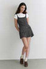 Dark Grey - Belted Pleated Mini Dress - 0