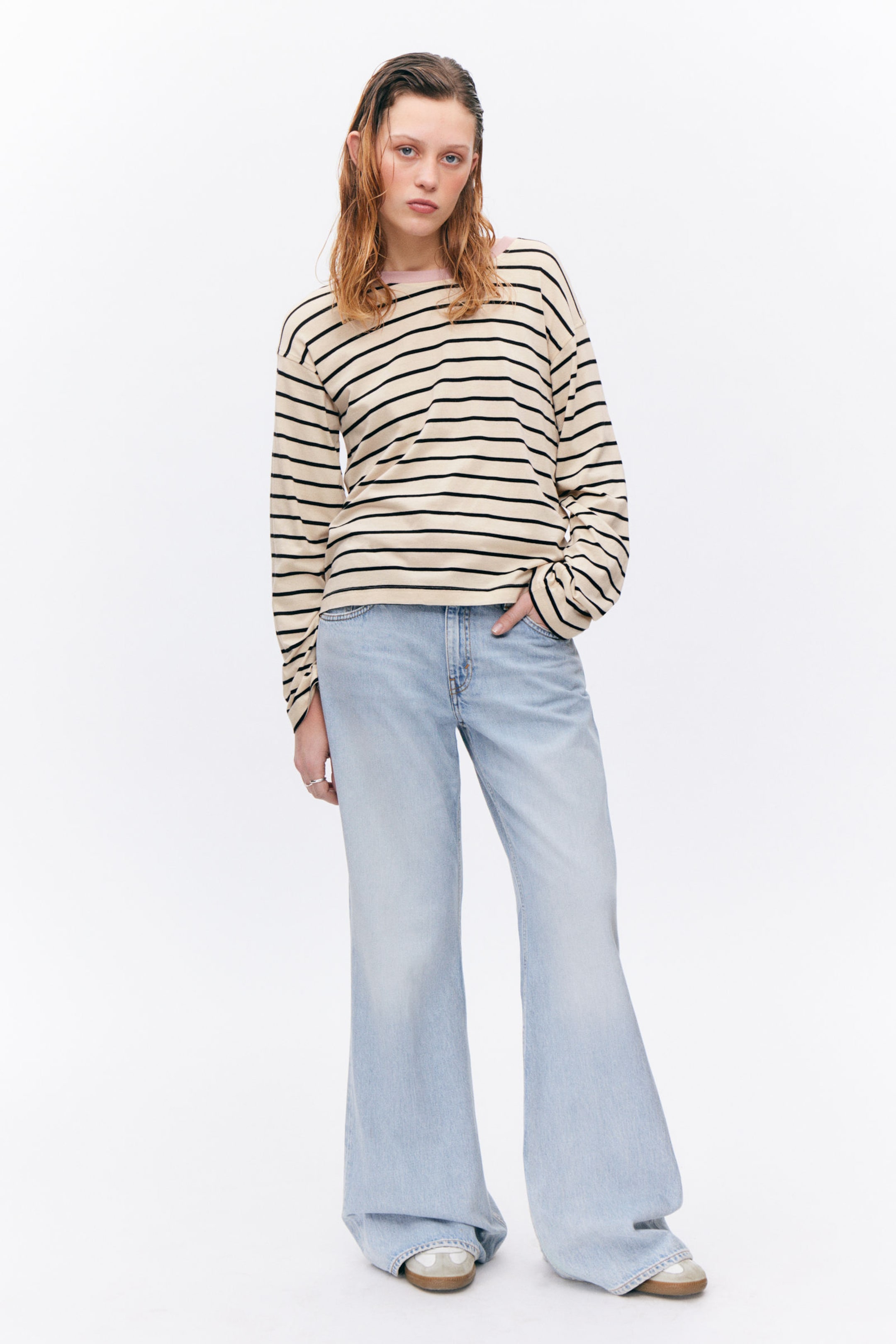 Black & Dusty White - Stripe - Boxy Sleeve T-Shirt - 1