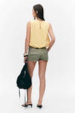 Light Yellow - Balloon Hem Sleeveless Poplin Top - 3